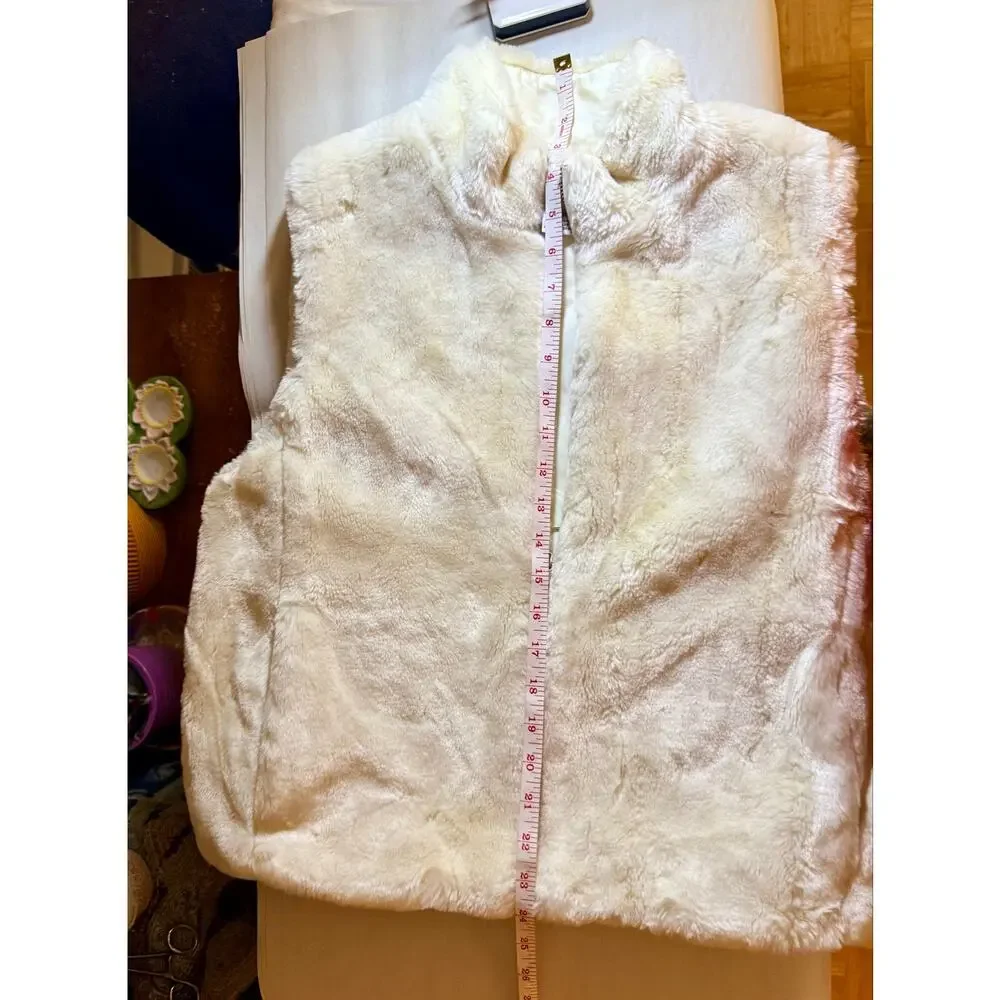 Ann Taylor LOFT Ivory Faux Fur Zip Vest Large